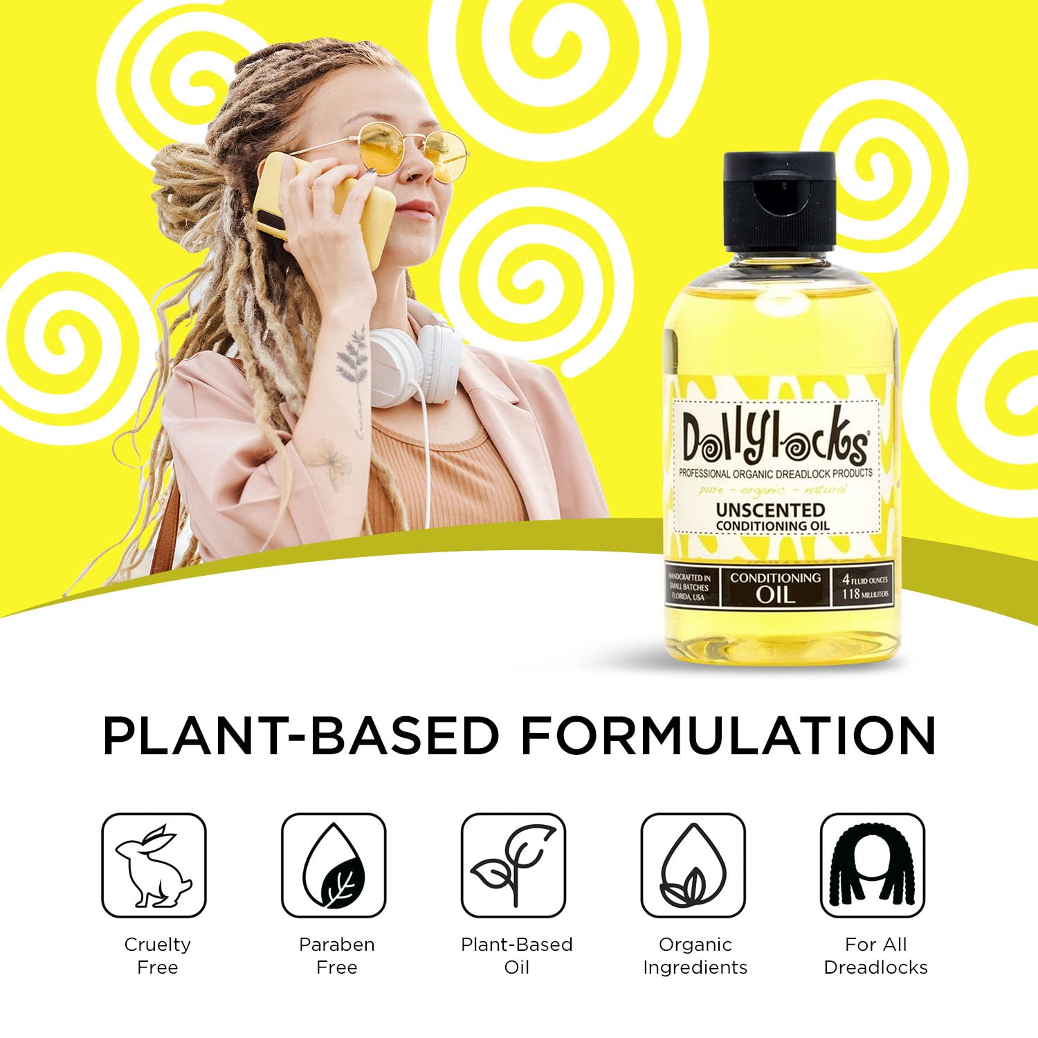 Dollylocks 4oz Unscented Dreadlock Conditioning Oil by Dollylocks Professional Organic Dreadlock Products